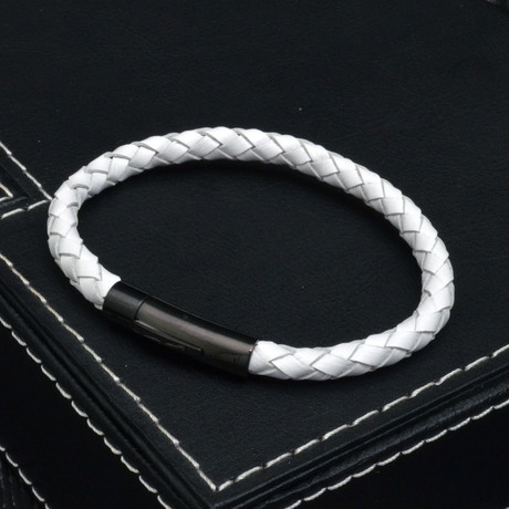 Woven Leather Bracelet // White + Black