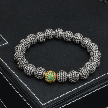 The Ruler Cubic Zirconia Ball Bracelet // Silver + Green