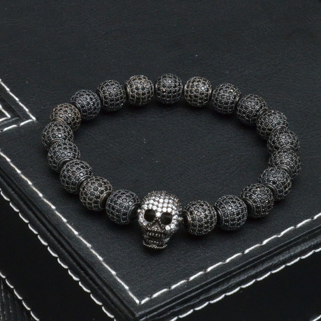 The All Star Cubic Zirconia Ball + Skull Bracelet // Black