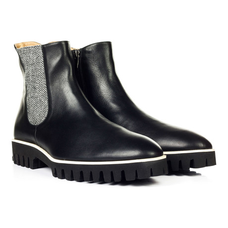 Herringbone Elastic Lug Sole Chelsea Boot // Black + Grey