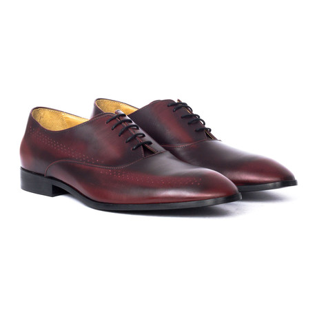 Asymmetrical Linear Perforated Oxford // Cranberry