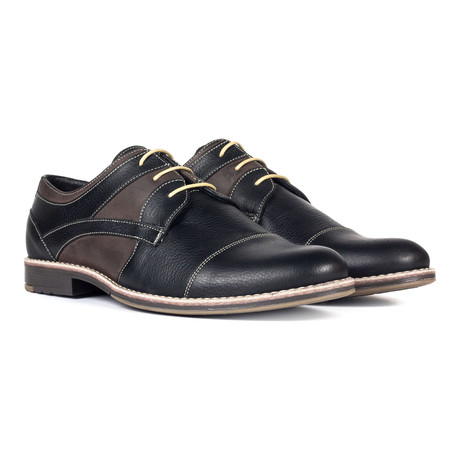Contrast Stitched Mixed Panel Captoe Derby // Black + Brown
