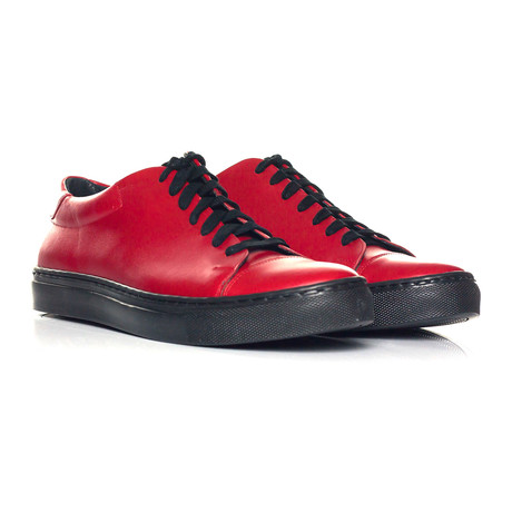 Solid Captoe Lace-Up Sneaker // Red
