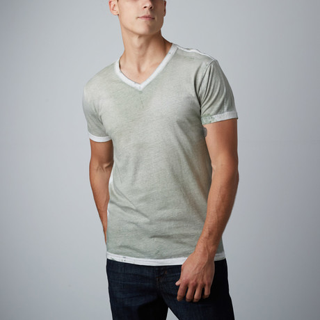 Ultra Soft Hand Dyed V-Neck // Stressed Military Green