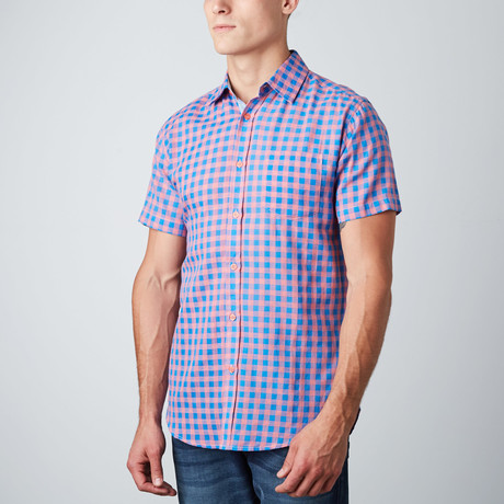 Jason Short-Sleeve Check Button-Up // Pink + Blue