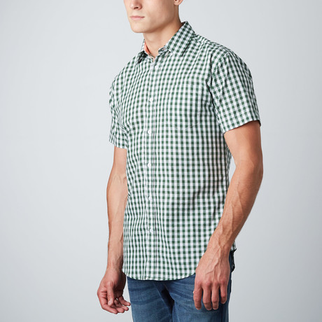 Jason Short-Sleeve Check Button-Up // Green + White