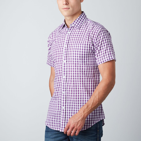 Jason Short-Sleeve Check Button-Up // Purple + White