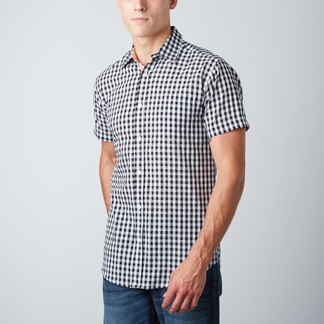 Jason Short-Sleeve Check Button-Up // Black + White