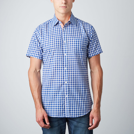 Jason Short-Sleeve Check Button-Up // Blue + White