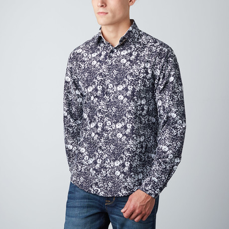 Ashton Gritty Floral Button-Up // Black + White