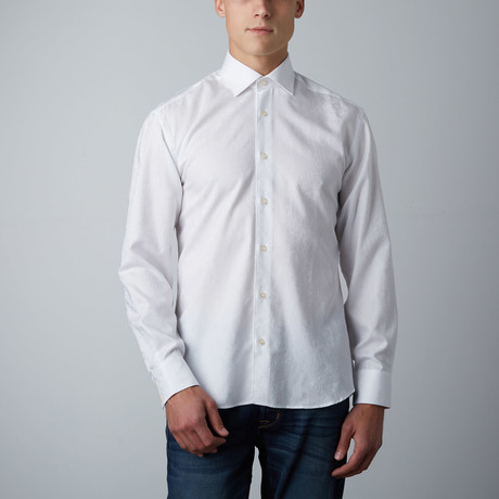 Adrian Tonal Paisley Button-Up Shirt // White