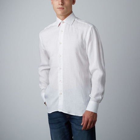 Bano Solid Linen Button-Up Shirt // White