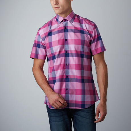 Costa Jumbo Check Button-Up Shirt // Pink