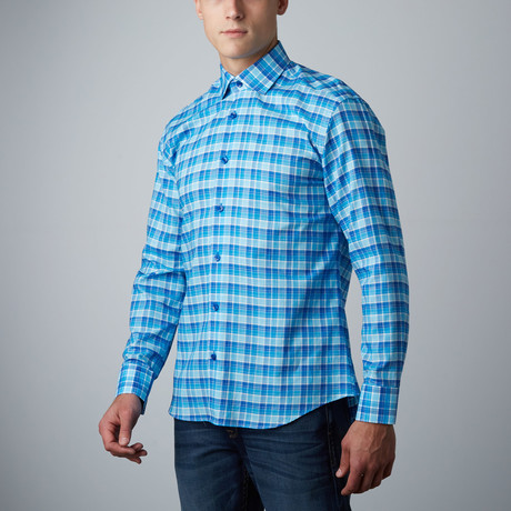 Dan Plaid Button-Up Shirt // Teal + Blue