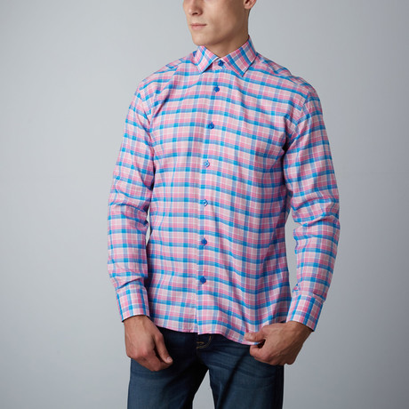 Dan Plaid Button-Up Shirt // Pink + Blue