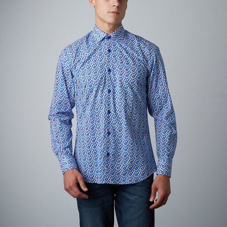 Don Abstract Squares Button-Up Shirt // Blue