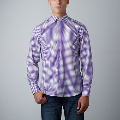 Donald Gingham Button-Up Shirt // Purple + White