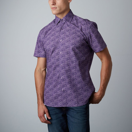 Edgar Floral Short-Sleeve Button-Up Shirt // Purple