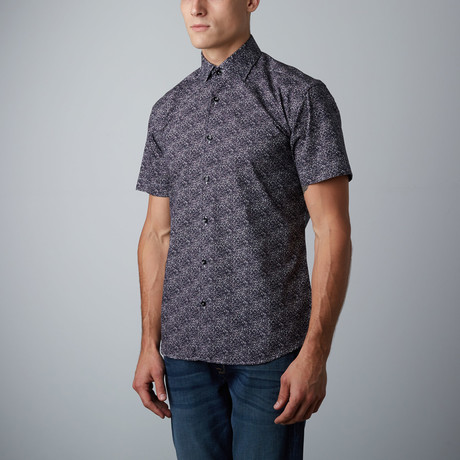 Edgar Floral Short-Sleeve Button-Up Shirt // Black