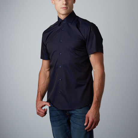 Lio Solid Short-Sleeve Button-Up Shirt // Navy