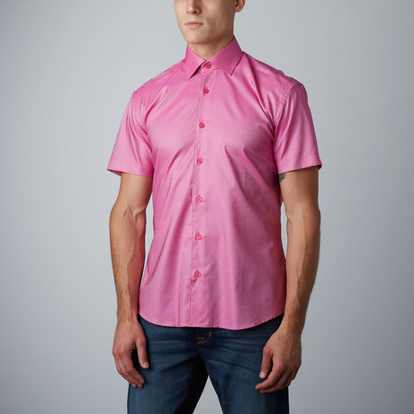 Mio Solid Short-Sleeve Button-Up Shirt // Pink