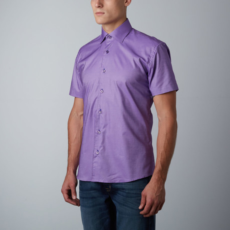 Mio Solid Short-Sleeve Button-Up Shirt // Purple