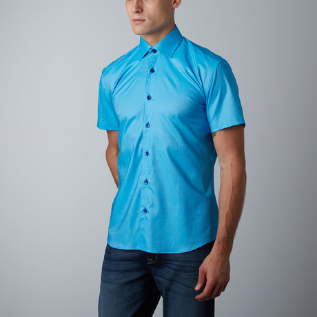 Mio Solid Short-Sleeve Button-Up Shirt // Turquoise