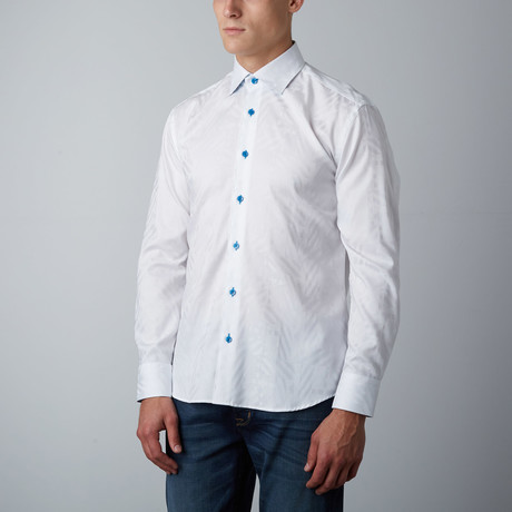 Moreti Abstract Tonal Button-Up Shirt // White