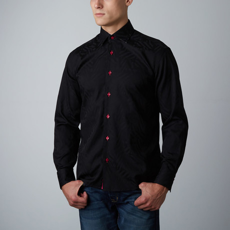 Moreti Abstract Tonal Button-Up Shirt // Black