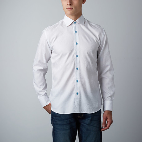 Mori Tonal Florals Button-Up Shirt // White