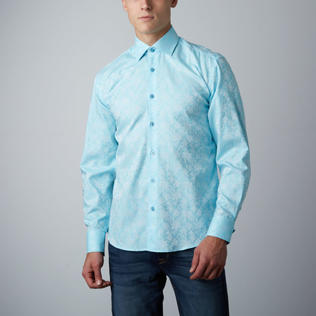 Mori Tonal Florals Button-Up Shirt // Turquoise