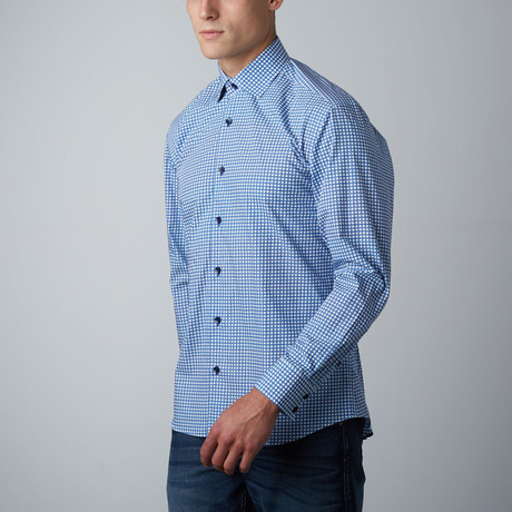 Penny Microdiamond Button-Up Shirt // Blue