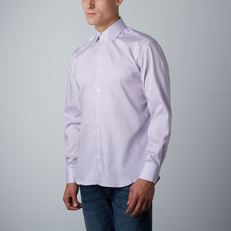 Rob Pinstripes Button-Up Shirt // Purple + White