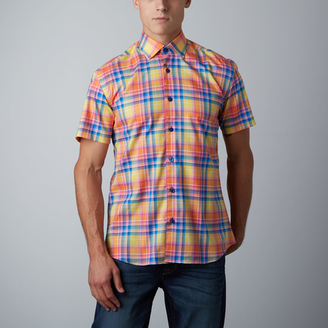 Vike Short-Sleeve Plaid Button-Up Shirt // Yellow