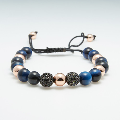 Macrame Beads Bracelet // Blue + Rose Gold!