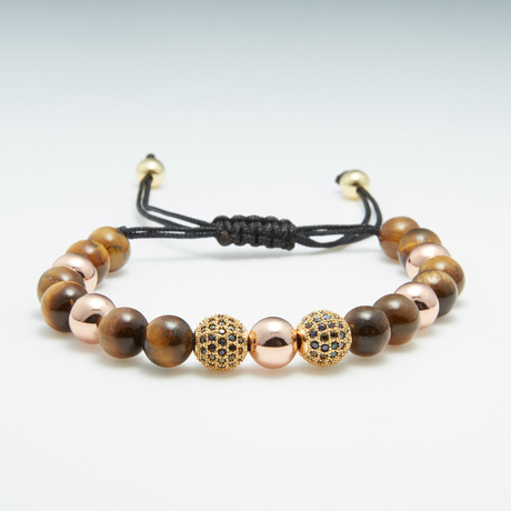 Macrame Beads Bracelet // Brown + Rose Gold