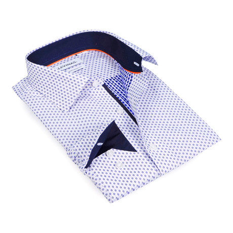 Contrast Collar Snowflake Button-Up Shirt // Navy + White