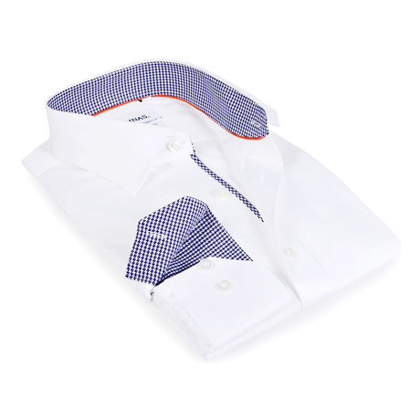Gingham Collar Solid Button-Up // White