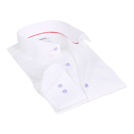 Solid Button-Up with Blue Buttons // White