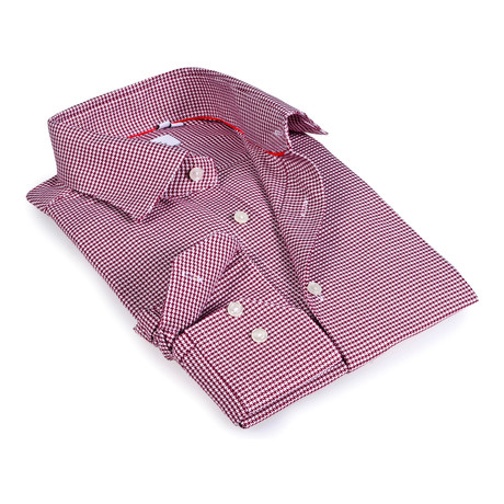 Micro Houndstooth Button-Up Shirt // Red