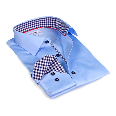 Gingham Collar Solid Button-Up // Light Blue