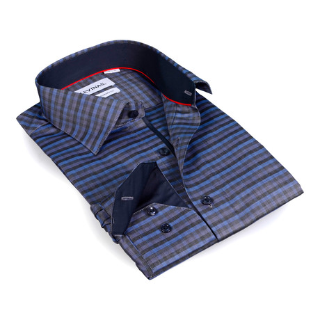 Horizontal Stripe Button-Up Shirt // Charcoal + Blue