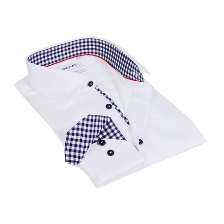Gingham Collar Contrast Buttons Shirt // White