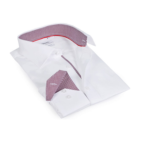 Houndstooth Collar Solid Button-Up Shirt // White