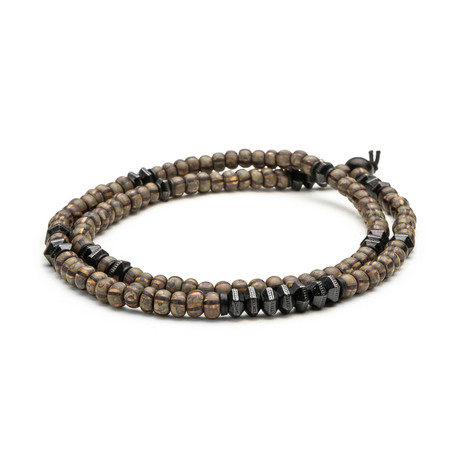 Double Wrap Czech Glass Bracelet // Brown