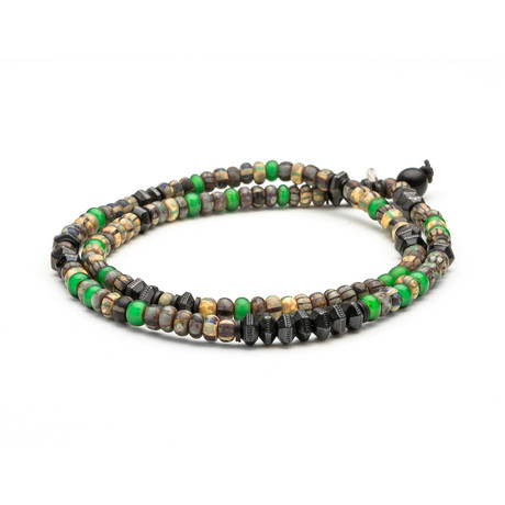 Double Wrap Czech Glass Bracelet // Green Mix