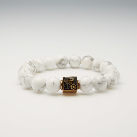Howlite + Brass Bead Bracelet // White + Silver
