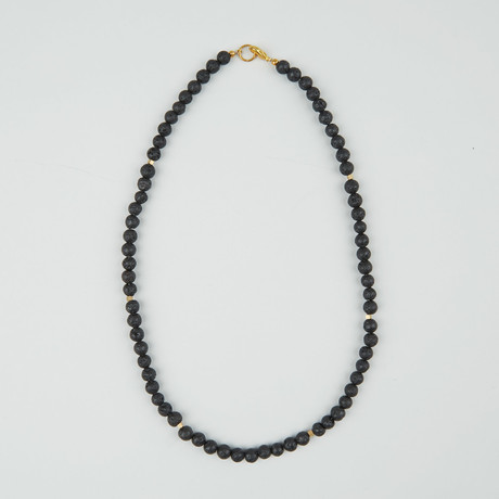 Lava Bead Necklace // Black + Brass