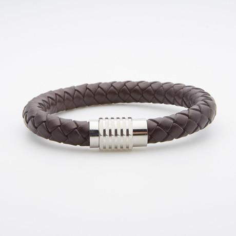 Magnetic Clasp Thick Braided Bracelet // Brown