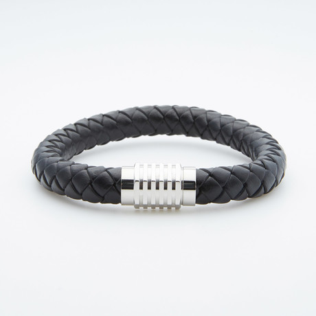 Magnetic Clasp Thick Braided Bracelet // Black